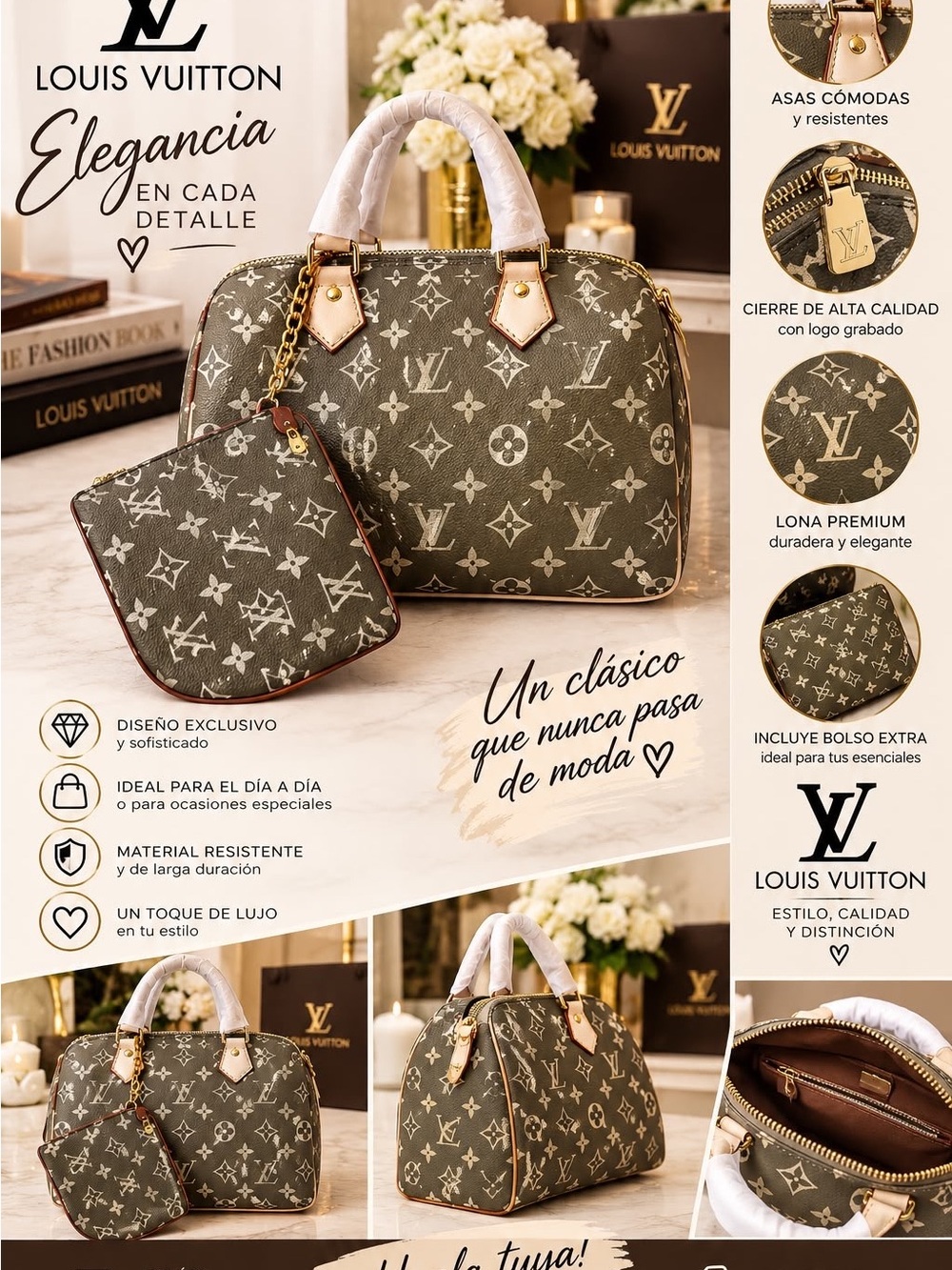 Louis Vuitton Olive Monogram Satchel with Matching Pouch